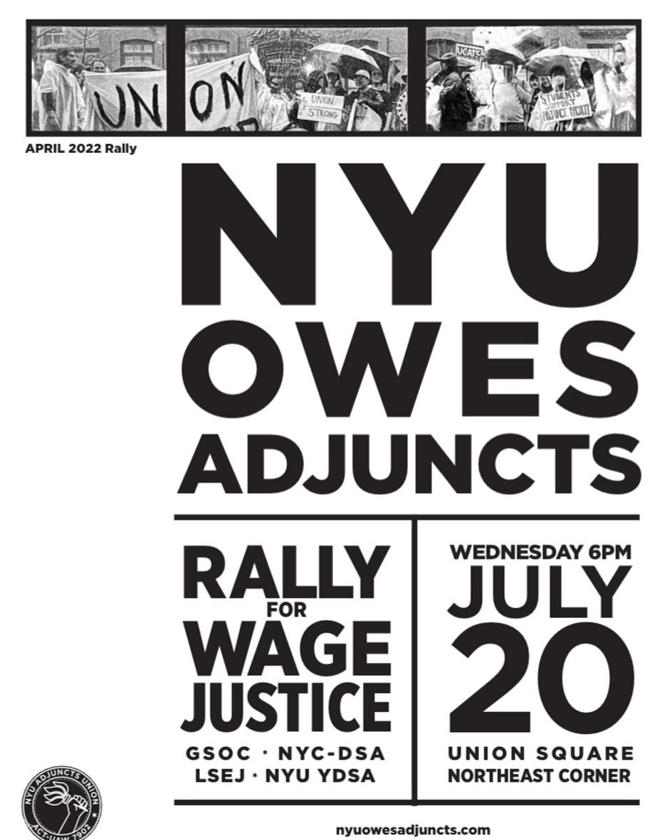 NYU Adjuncts Rally for Wage Justice New York City Central Labor Council