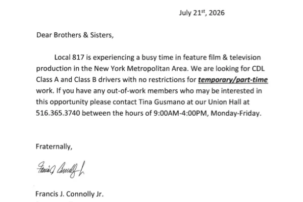 Temporary and Part-Time Employment Opportunities: Theatrical Teamsters Local 817