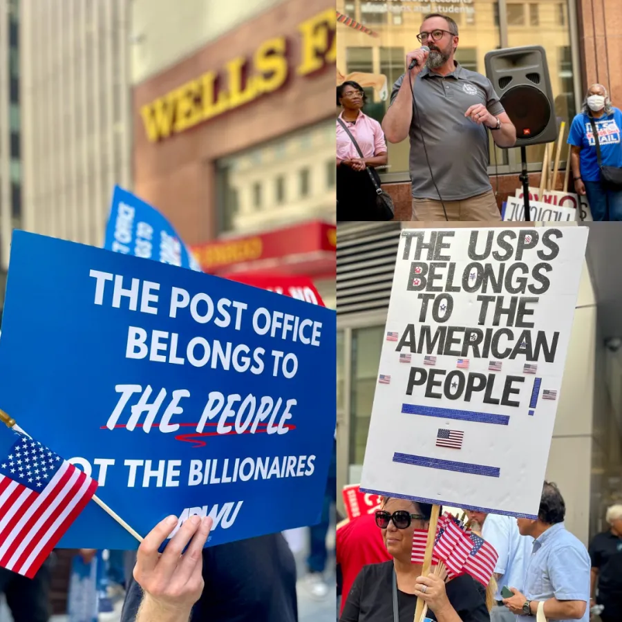 APWU Rallies at Wall Street to Say "U.S. Mail is Not for Sale!"