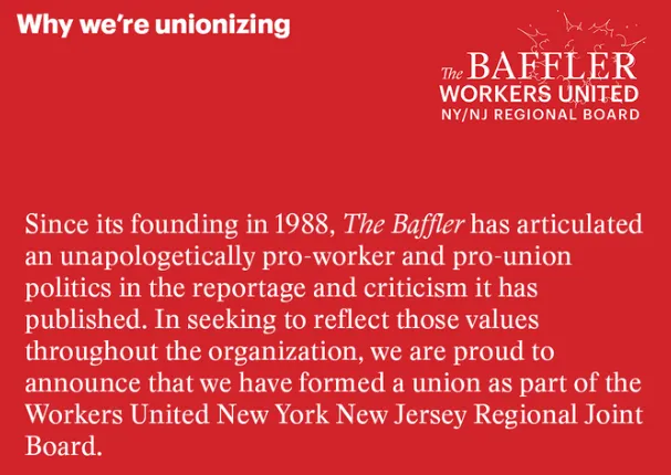 The Baffler Staff Forms Union with Workers United NY/NJ