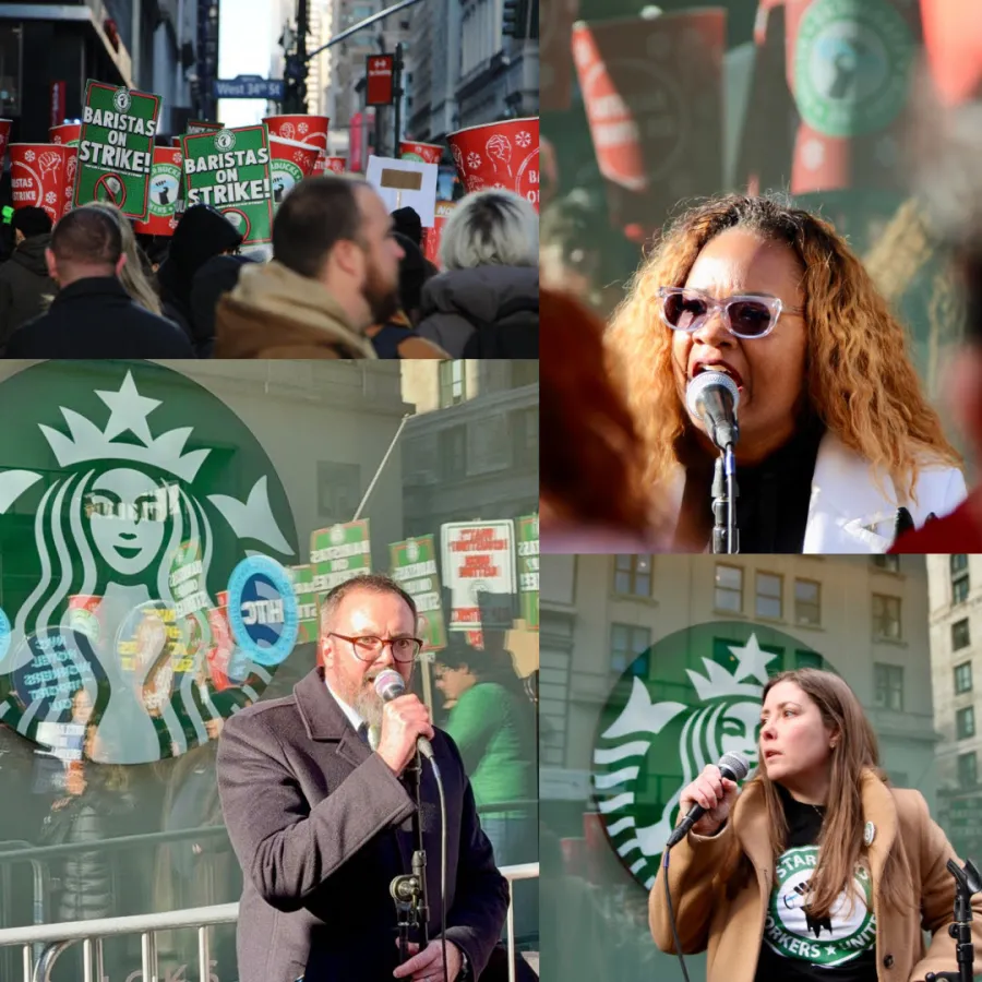Striking Starbucks Baristas Rally Outside Empire State Building